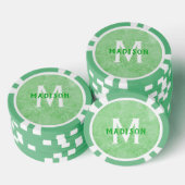 Aangepast monogram & naam Faux Groen Marmer Poker Chips (Opstapeling)