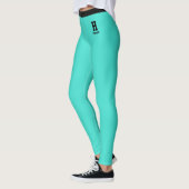 Aangepast Monogram Naam Klasse Turquoise Schattig Leggings (Links)