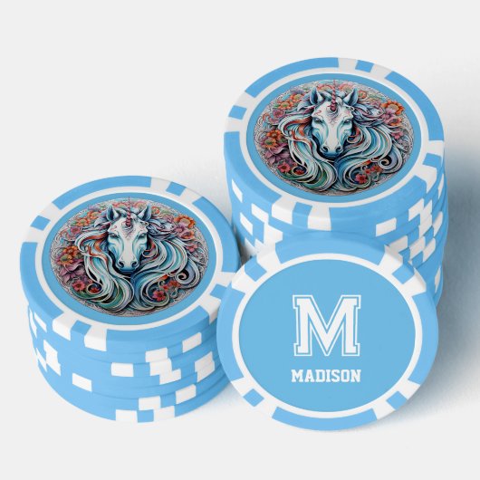 Aangepast Monogram, Naam & Kleur Eenhoorn Poker Chips (Opstapeling)