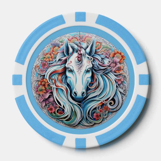 Aangepast Monogram, Naam & Kleur Eenhoorn Poker Chips (Voorkant)