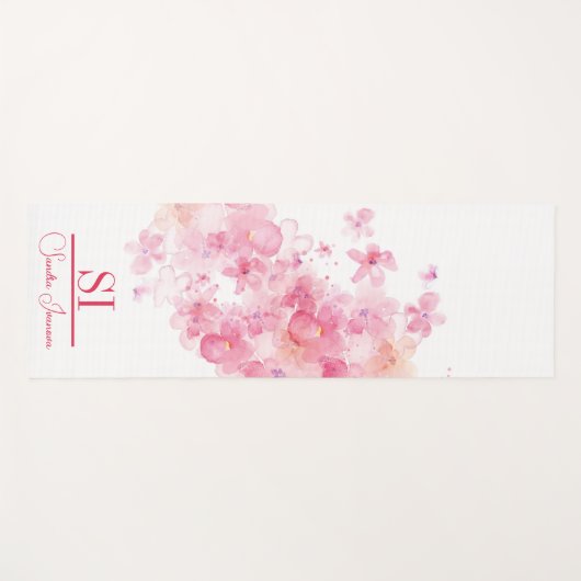 Aangepast Monogram|Naam met moderne roze bloem Yogamat (Voorkant (horizontaal))