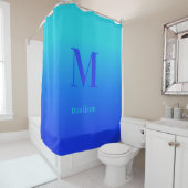 Aangepast monogram & naam Turquoise naar Blauwe Gr Douchegordijn (In situ)