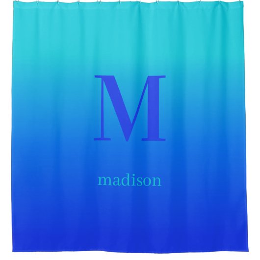 Aangepast monogram & naam Turquoise naar Blauwe Gr Douchegordijn (Voorkant)