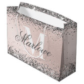 Aangepast monogram naam zilver glans roze groot cadeauzakje (Achterkant Gekanteld)