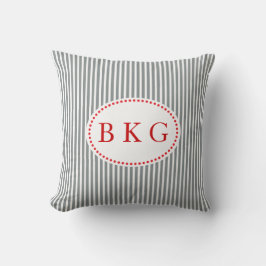 Aangepast monogram Nautical Stripes | Grijs Rood W Kussen