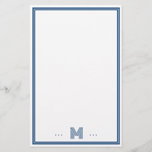 Aangepast Monogram Navy Blauwe Rand Briefpapier (Voorkant)