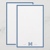 Aangepast Monogram Navy Blauwe Rand Briefpapier (Voorkant / Achterkant)