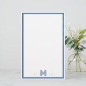 Aangepast Monogram Navy Blauwe Rand Briefpapier (Staand voorkant)