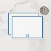 Aangepast Monogram Navy Blauwe Rand Notitiekaartje (Voorkant / Achterkant in situ)