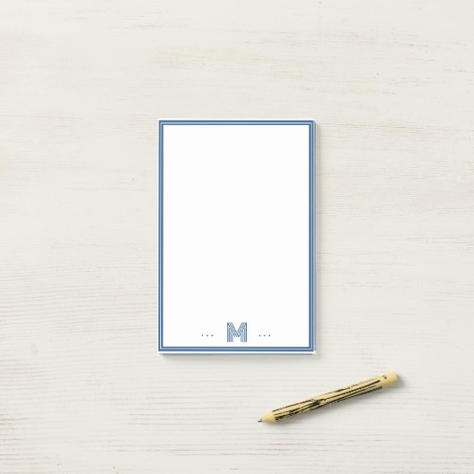 Aangepast Monogram Navy Blauwe Rand Post-it® Notes (Op bureau)