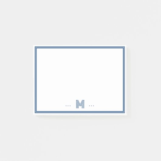 Aangepast Monogram Navy Blauwe Rand Post-it® Notes (Voorkant)