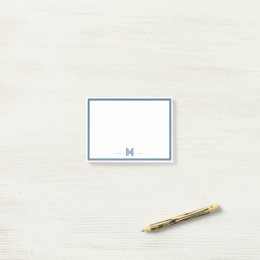 Aangepast Monogram Navy Blauwe Rand Post-it® Notes (Op bureau)