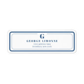Aangepast monogram Navy Blue Border Adreslabel Etiket (Voorkant)