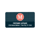 Aangepast monogram Navy Blue en Peach Polka Dots Etiket (Voorkant)