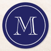 Aangepast monogram Navy Blue Solid Color Ronde Kartonnen Onderzetter (Voorkant)