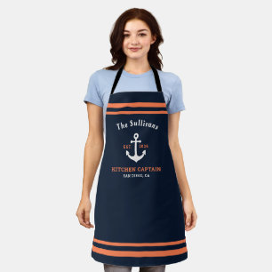 Aangepast Monogram Navy Koraal Jacht Keukencapitei Schort