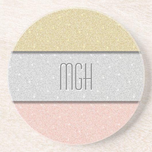 Aangepast monogram nep glitters glitter zandsteen onderzetter (Voorkant)