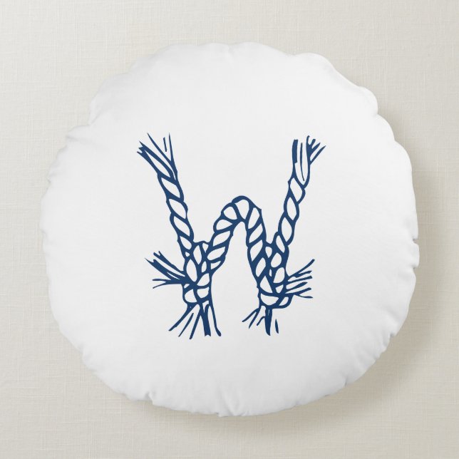 Aangepast monogram noordblauwe witte zeiltouw rond kussen (Voorkant)