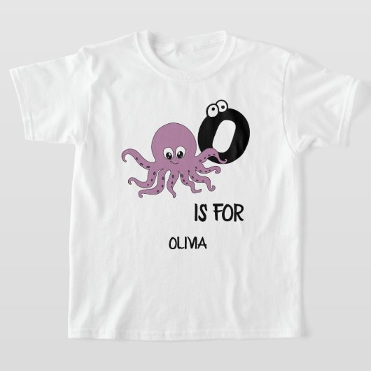 Aangepast monogram O is voor Octopus schattig aqua T-shirt (Laagn)