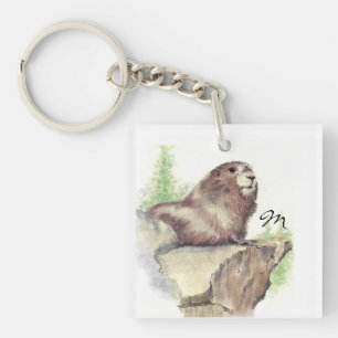 Aangepast monogram of naam Marmot Animal Sleutelhanger