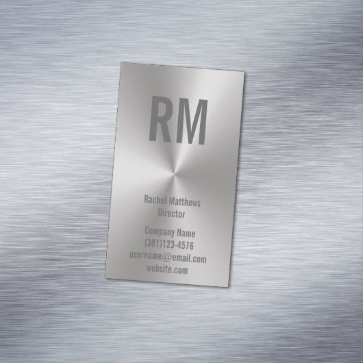 Aangepast monogram op achtergrond met zilverblik magnetisch visitekaartje (Voorbeeld)