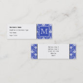 Aangepast monogram, op blauw en wit Damaspatroon. Mini Visitekaartje (Voorkant / Achterkant)
