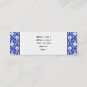 Aangepast monogram, op blauw en wit Damaspatroon. Mini Visitekaartje (Achterkant)