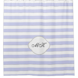 Aangepast monogram op blauwe strepen op aangepaste douchegordijn