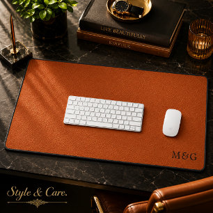 Aangepast monogram op elegante bruine leren look bureaumat