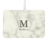 Aangepast Monogram op Faux White Marble Luchtverfrisser (Achterkant)