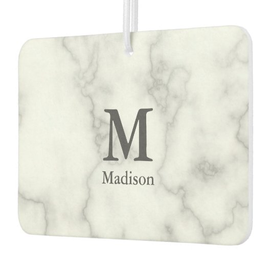 Aangepast Monogram op Faux White Marble Luchtverfrisser (Links)