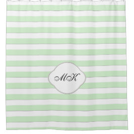 Aangepast monogram op groene strepen op aangepaste douchegordijn