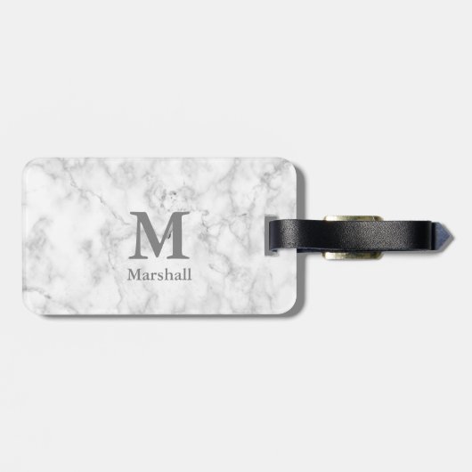 Aangepast monogram op marmer bagagelabel (Achterkant horizontaal)