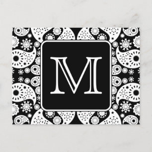 Aangepast monogram op Monochrome Paisley Pattern. Briefkaart
