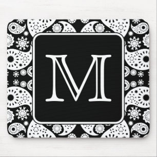 Aangepast monogram op Monochrome Paisley Pattern. Muismat