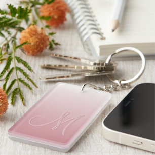 Aangepast monogram op ombre koraal blozend roze ve sleutelhanger