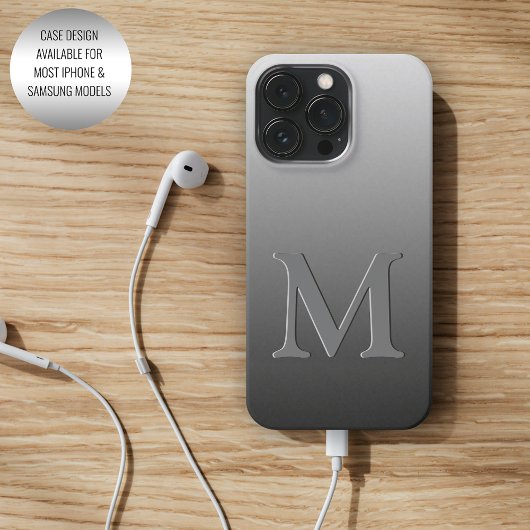 Aangepast monogram op Ombre zwart grijs verloop Case-Mate iPhone Case
