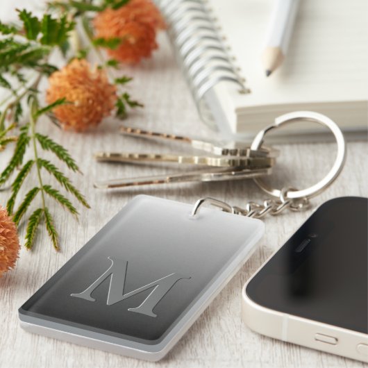 Aangepast monogram op ombre zwart grijs wit verloo sleutelhanger (Voorkant Rechts)