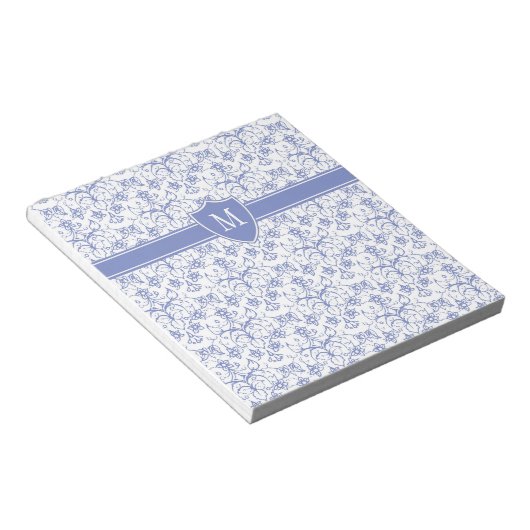 Aangepast monogram op stijlvol blauw periwinkle pa notitieblok (Schuin)