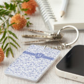 Aangepast monogram op stijlvol blauw periwinkle pa sleutelhanger (Voorkant Rechts)
