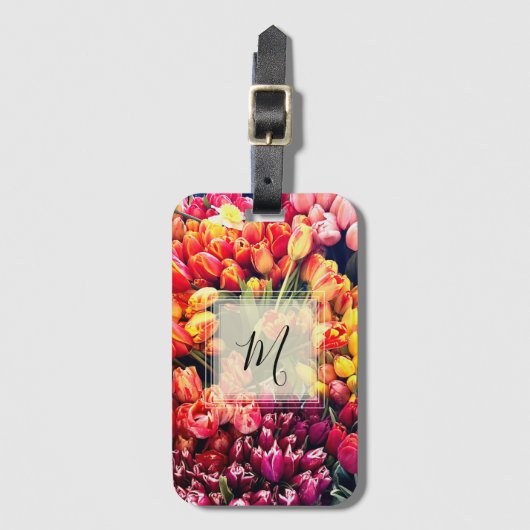 Aangepast monogram op tulpen bagagelabel (Voorkant (verticaal))