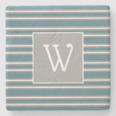 Aangepast monogram op Turquoise en grijze striped Stenen Onderzetter (Voorkant)