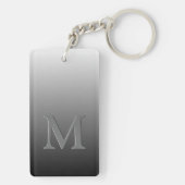 Aangepast monogram op witte gradiënt Ombre Black Sleutelhanger (achterkant)