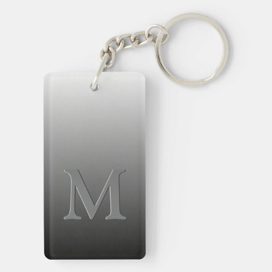 Aangepast monogram op witte gradiënt Ombre Black Sleutelhanger (achterkant)
