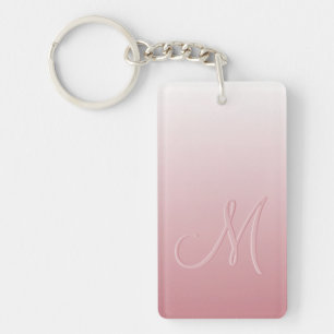 Aangepast monogram op zwart-wit Ombre Coral Roze g Sleutelhanger