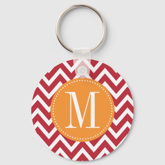 Aangepast monogram Oranje en donkerrood Chevron Sleutelhanger (Voorkant)