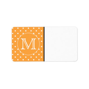 Aangepast monogram. Oranje en witte poka Dot. Etiket