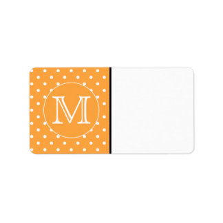 Aangepast monogram. Oranje en witte poka Dot. Etiket