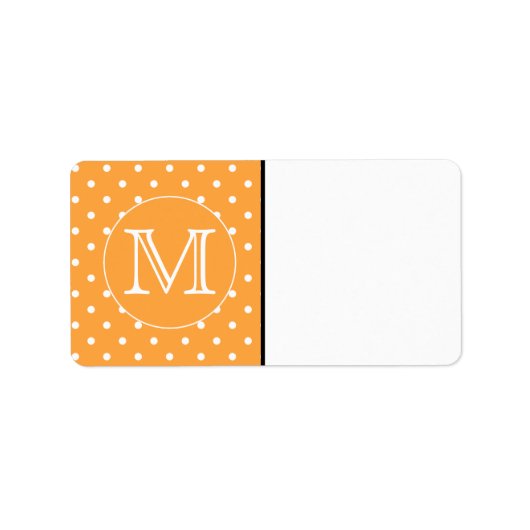 Aangepast monogram. Oranje en witte poka Dot. Etiket (Voorkant)