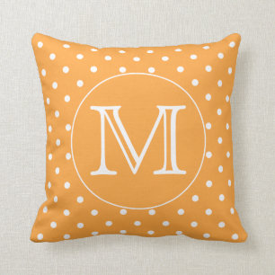 Aangepast monogram. Oranje en witte poka Dot. Kussen
